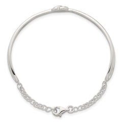 Sterling Silver Polished Twisted Heart Childrens Cuff Bracelet with Safety Chain
