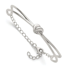 Sterling Silver Polished Twisted Heart Childrens Cuff Bracelet with Safety Chain