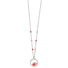 Sterling Silver Polished Beaded Red and Pink Enameled Hearts in Circle Childrens 14 inch Necklace