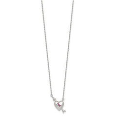 Sterling Silver Polished Pink and White CZ Heart and Arrow 16 inch with 2 inch Extension Necklace