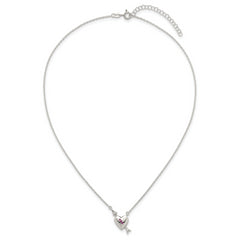 Sterling Silver Polished Pink and White CZ Heart and Arrow 16 inch with 2 inch Extension Necklace