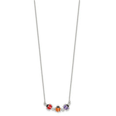 Sterling Silver Polished White CZ with Red/Orange/Purple Enameled Multicolor Ladybugs Childrens 14 inch Necklace