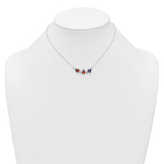 Sterling Silver Polished White CZ with Red/Orange/Purple Enameled Multicolor Ladybugs Childrens 14 inch Necklace