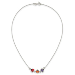 Sterling Silver Polished White CZ with Red/Orange/Purple Enameled Multicolor Ladybugs Childrens 14 inch Necklace