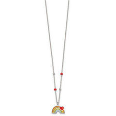 Sterling Silver Polished Beaded Enameled Heart on Rainbow Childrens 14 inch Necklace