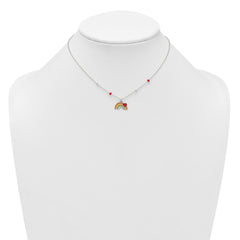 Sterling Silver Polished Beaded Enameled Heart on Rainbow Childrens 14 inch Necklace