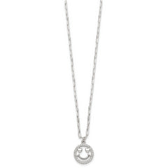 Sterling Silver Polished White CZ Smiley Face with Heart Eyes 16 inch Necklace