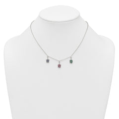 Sterling Silver Polished Green/Red/Blue Nano Crystal Turtles 16 inch Necklace