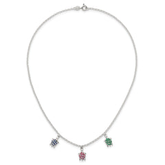 Sterling Silver Polished Green/Red/Blue Nano Crystal Turtles 16 inch Necklace