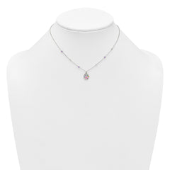 Sterling Silver Polished Beaded Enameled Multi-color Heart Pawprint Childrens 14 inch Necklace