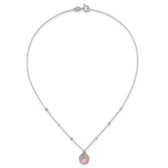 Sterling Silver Polished Beaded Enameled Multi-color Heart Pawprint Childrens 14 inch Necklace