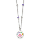 Sterling Silver Polished Beaded Enameled Multi-color Heart Pawprint Childrens 14 inch Necklace