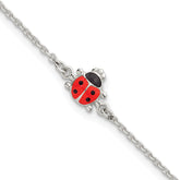 Sterling Silver Polished Red and Black Enameled Ladybug Childrens 5.5 inch with 1 inch Extension Bracelet