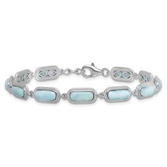 Sterling Silver Rhodium-plated Polished and Twisted Fancy Larimar 7.5 Inch with .25 Inch Extension Bracelet
