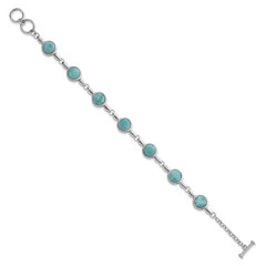 Sterling Silver Rhodium-plated Polished Fancy Round Larimar Cabochon 8 Inch Toggle Bracelet