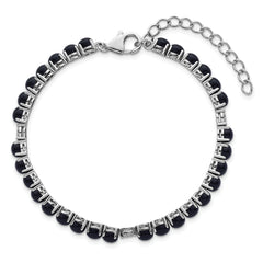 Sterling Silver Rhodium-plated Polished Pave CZ and Onyx 7.5 Inch with 1.5 Inch Extension Bracelet