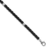 Sterling Silver Rhodium-plated Polished Pave CZ and Onyx 7.5 Inch with 1.5 Inch Extension Bracelet