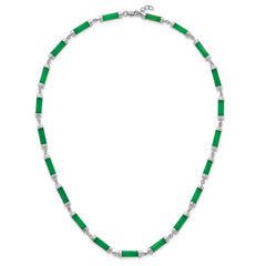 Sterling Silver Rhodium-plated Polished Jade Bars 16.75 Inch with 0.5 Inch Extension Necklace