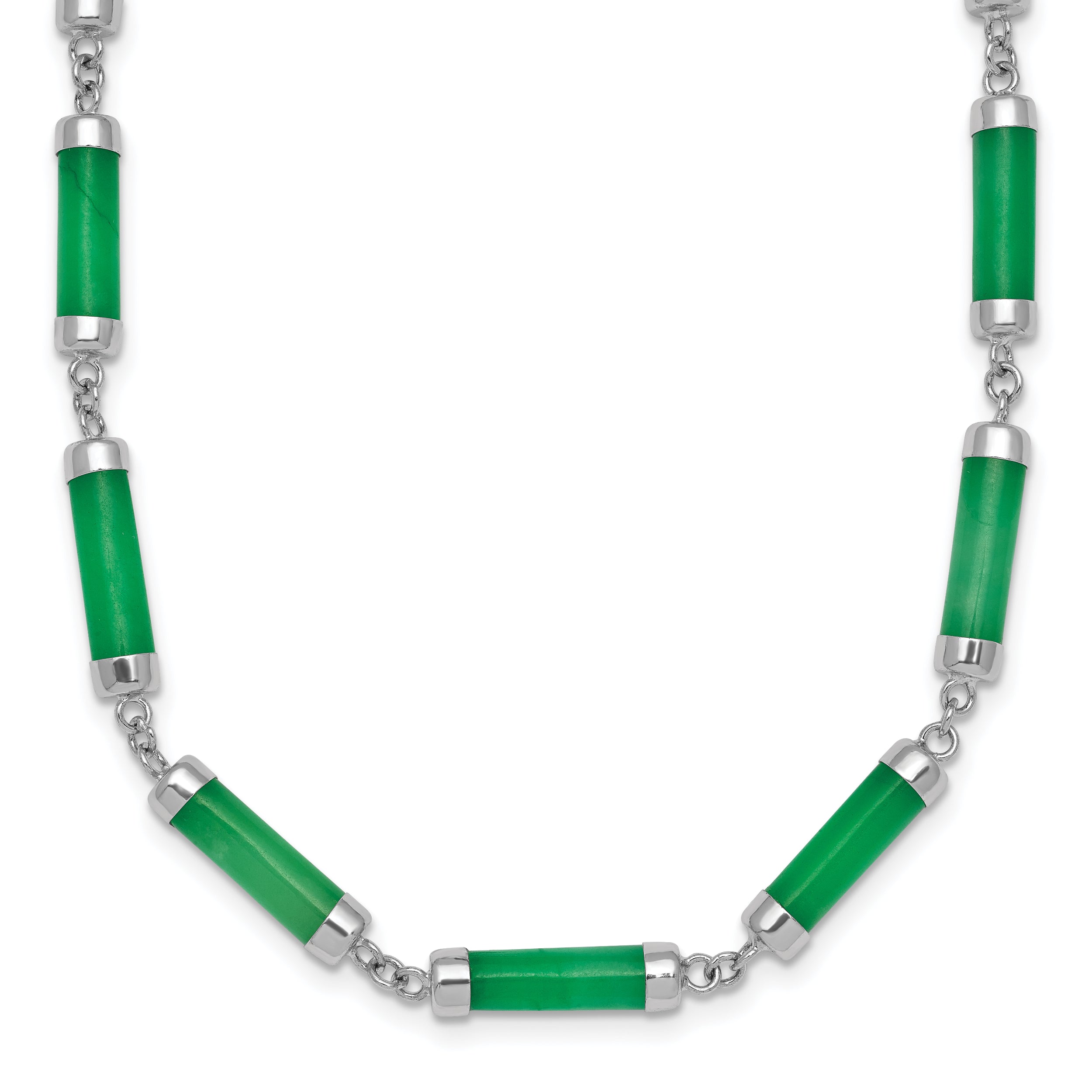 Sterling Silver Rhodium-plated Polished Jade Bars 16.75 Inch with 0.5 Inch Extension Necklace