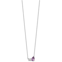 Sterling Silver Rhodium-plated Polished Pear Amethyst and Emerald-cut White Topaz 16 Inch with 2 Inch Extension Necklace