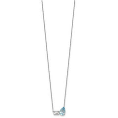 Sterling Silver Rhodium-plated Polished Pear Sky Blue and Emerald-cut White Topaz 16 Inch with 2 Inch Extension Necklace