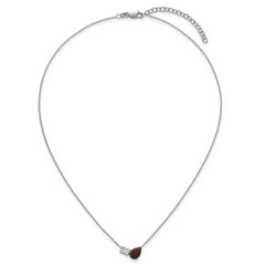 Sterling Silver Rhodium-plated Polished Pear Garnet and Emerald-cut White Topaz 16 Inch with 2 Inch Extension Necklace