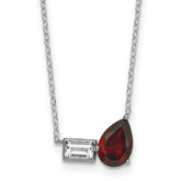 Sterling Silver Rhodium-plated Polished Pear Garnet and Emerald-cut White Topaz 16 Inch with 2 Inch Extension Necklace