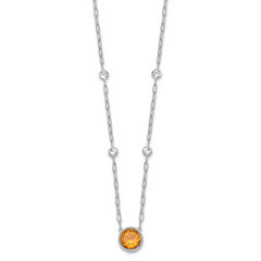 Sterling Silver Rhodium-plated Polished Round Citrine and White Topaz 16 inch with 2 inch Extension Necklace