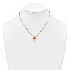 Sterling Silver Rhodium-plated Polished Round Citrine and White Topaz 16 inch with 2 inch Extension Necklace