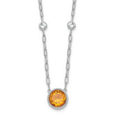Sterling Silver Rhodium-plated Polished Round Citrine and White Topaz 16 inch with 2 inch Extension Necklace