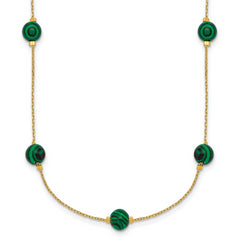 Sterling Silver Gold-Tone Polished Lab Created Malachite 16 Inch with 2 Inch Extension Necklace