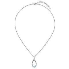Sterling Silver Rhodium-plated Polished Swiss Blue Topaz Teardrop 16 Inch with 2 Inch Extension Necklace