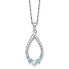 Sterling Silver Rhodium-plated Polished Swiss Blue Topaz Teardrop 16 Inch with 2 Inch Extension Necklace