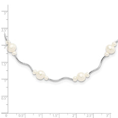 Sterling Silver Rhodium-plated 3-7mm White Near-Round Freshwater Cultured Pearl 13-Station 16 inch with 2.5 inch Extension Necklace