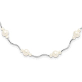 Sterling Silver Rhodium-plated 3-7mm White Near-Round Freshwater Cultured Pearl 13-Station 16 inch with 2.5 inch Extension Necklace