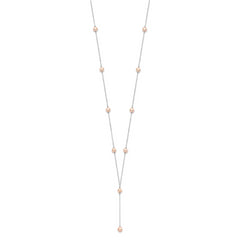 Sterling Silver Rhodium-plated 6-8mm Pink Teardrop and Semi-Round Freshwater Cultured Pearl 6-Station Y-Drop 16 inch Necklace