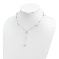 Sterling Silver Rhodium-plated 6-8mm Pink Teardrop and Semi-Round Freshwater Cultured Pearl 6-Station Y-Drop 16 inch Necklace