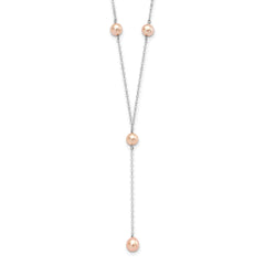 Sterling Silver Rhodium-plated 6-8mm Pink Teardrop and Semi-Round Freshwater Cultured Pearl 6-Station Y-Drop 16 inch Necklace