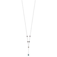 Sterling Silver Rhodium-plated 6-8mm Black Teardrop and Semi-Round Freshwater Cultured Pearl 6-Station Y-Drop 16 inch Necklace