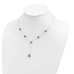 Sterling Silver Rhodium-plated 6-8mm Black Teardrop and Semi-Round Freshwater Cultured Pearl 6-Station Y-Drop 16 inch Necklace