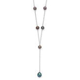 Sterling Silver Rhodium-plated 6-8mm Black Teardrop and Semi-Round Freshwater Cultured Pearl 6-Station Y-Drop 16 inch Necklace