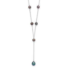 Sterling Silver Rhodium-plated 6-8mm Black Teardrop and Semi-Round Freshwater Cultured Pearl 6-Station Y-Drop 16 inch Necklace