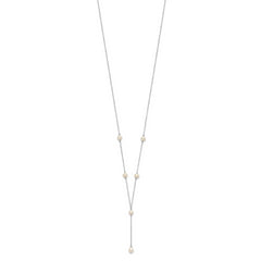 Sterling Silver Rhodium-plated 6-8mm White Teardrop and Semi-Round Freshwater Cultured Pearl 6-Station Y-Drop 16 inch Necklace