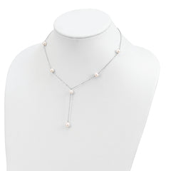 Sterling Silver Rhodium-plated 6-8mm White Teardrop and Semi-Round Freshwater Cultured Pearl 6-Station Y-Drop 16 inch Necklace