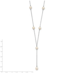 Sterling Silver Rhodium-plated 6-8mm White Teardrop and Semi-Round Freshwater Cultured Pearl 6-Station Y-Drop 16 inch Necklace