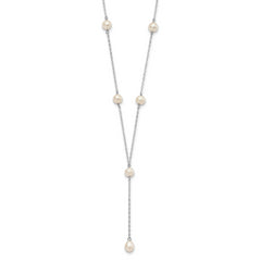 Sterling Silver Rhodium-plated 6-8mm White Teardrop and Semi-Round Freshwater Cultured Pearl 6-Station Y-Drop 16 inch Necklace