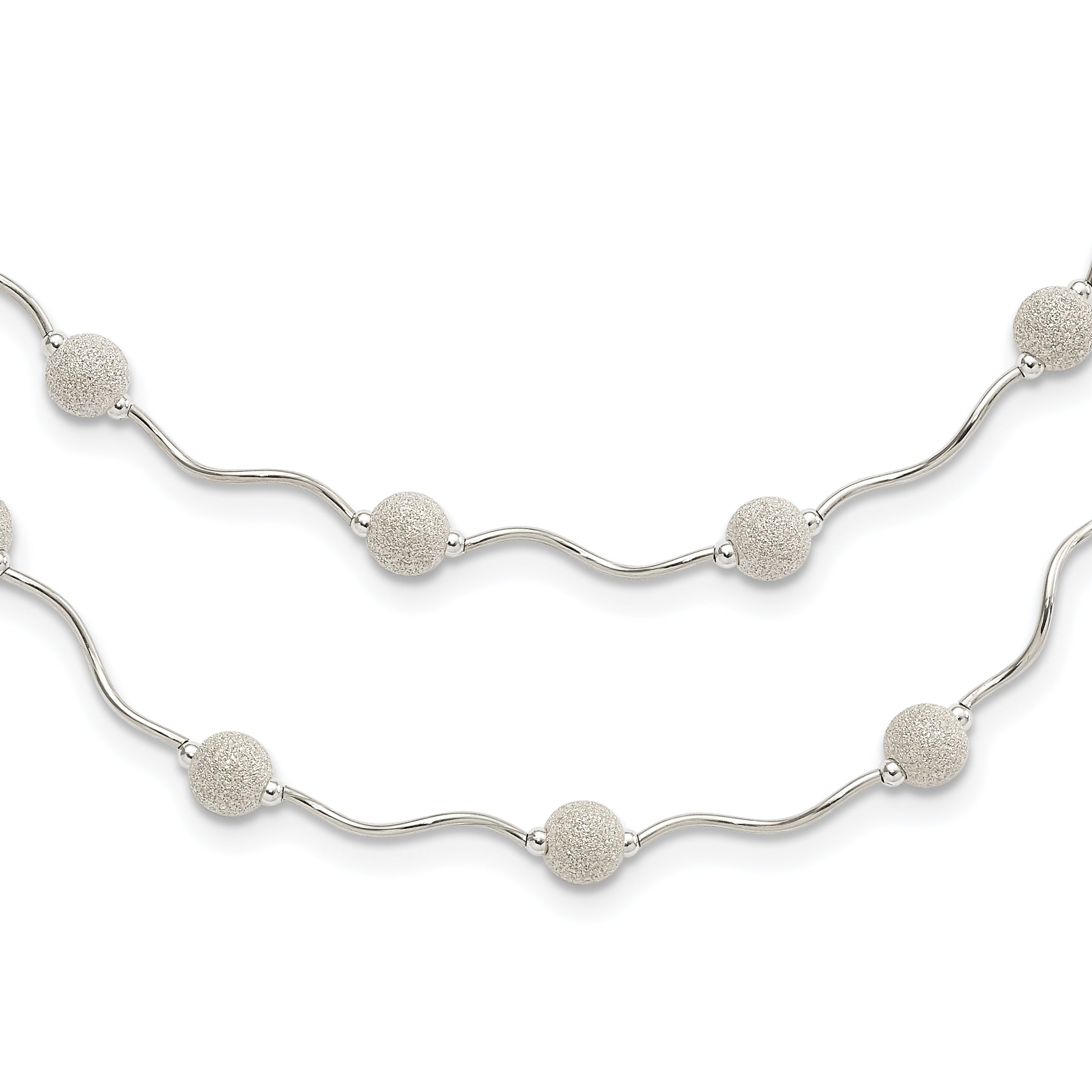 Sterling Silver Polished Spiral & Laser-cut Bead Multistrand With 2in ext Necklace