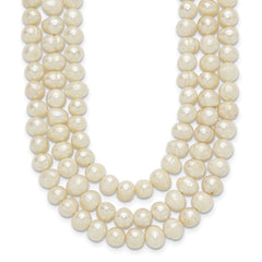 Sterling Silver Triple Strand White FW Cultured Pearl Necklace