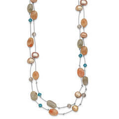 Labradorite/Red Moonstone/FW Cultured Pearl/Crystal Necklace