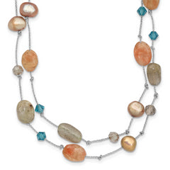 Labradorite/Red Moonstone/FW Cultured Pearl/Crystal Necklace